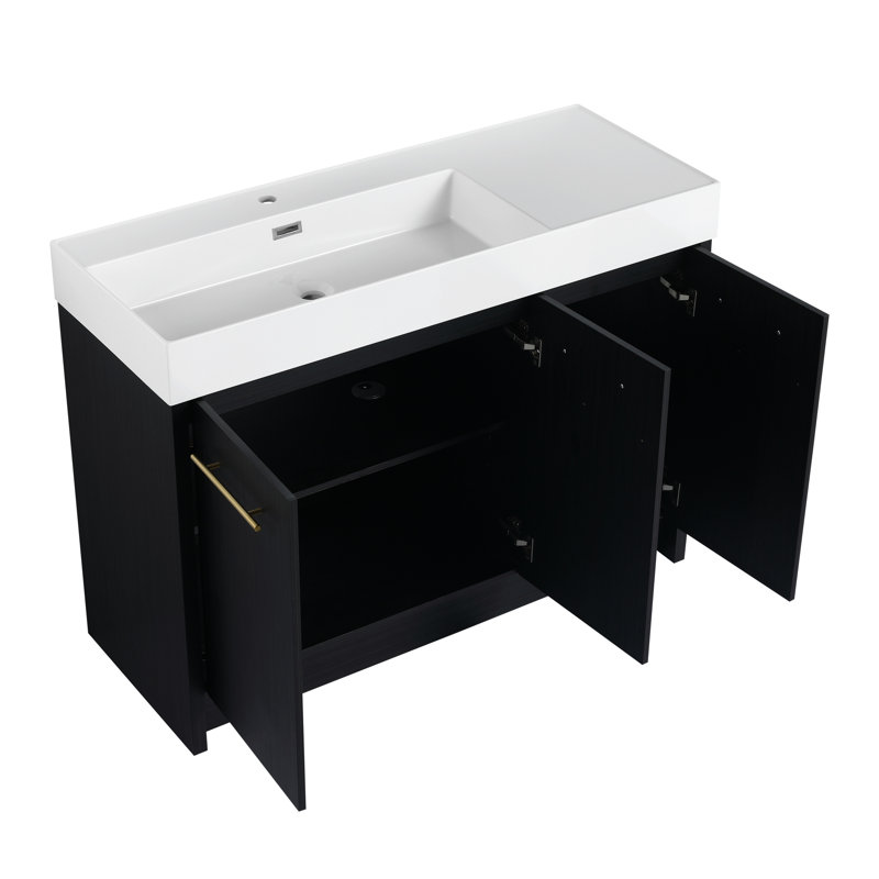 Meuble-lavabo moderne avec lavabo en résine et porte à fermeture amortie homologuée - Châtaignier noir 48 pouces (122 cm) - Étiquette d'homologation