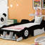 Lit plateforme simple en forme de voiture de course avec roues, noir, lit-398372037