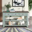 Console en bois de pin massif 48 po, table d'appoint moderne avec 3 tiroirs de rangement et 2 tablettes. Facile à assembler (bleu rétro + plateau brun) (ancien SKU: W120246666)-1161281677