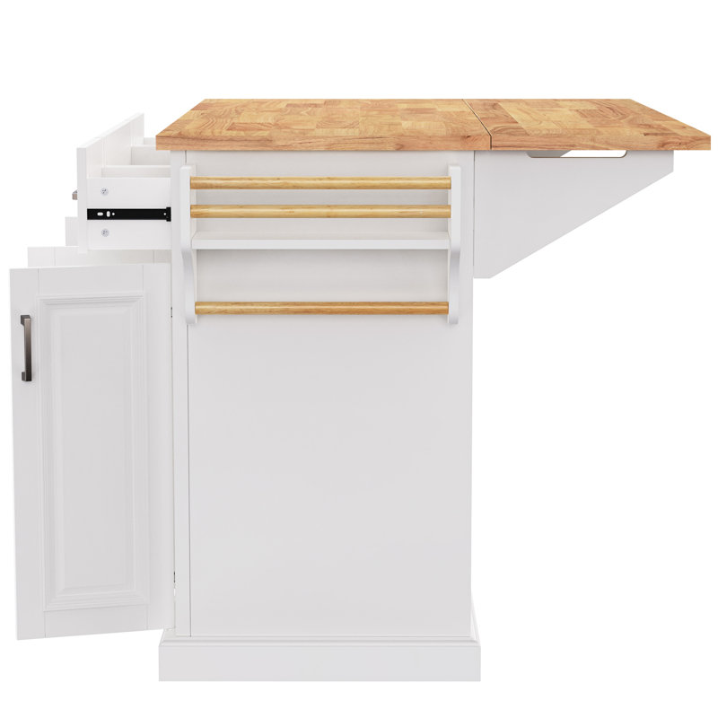 Grand îlot de cuisine avec texture, abattant, 4 portes, 3 tiroirs, chariot de rangement roulant, blanc pour chariot de 54 pouces en couleur