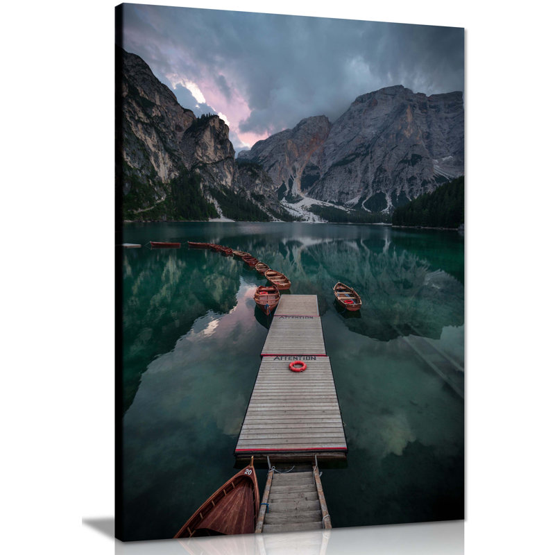 Dolomites Mountain Reflection In Braies Lake - Wrapped Canvas Print, 31cm H x 20cm W