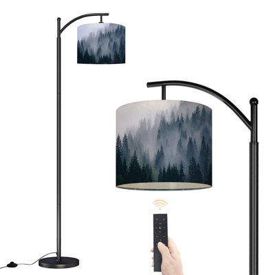 Arc Floor Lamp with Adjustable Lampshade Misty mountain landscape Standing Lamp 3 Color Temperatures Dimmable Tall Pole Lamp with Foot Switch for Bedroom