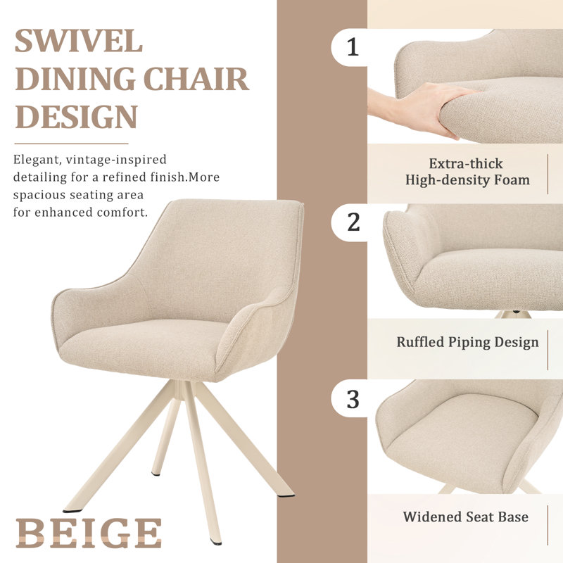 46cm H Linen Upholstered Metal Upholstered Back Armchair in Beige, 4