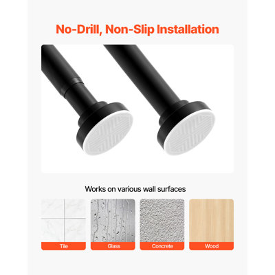 Tringle de rideau de douche, 28 à 76 pouces, 1 pouce de diamètre, tringle télescopique en acier inoxydable à tension de ressort réglable avec supports, antidérapant pour salle de bain, placard, fenêtre, paravent, noir
