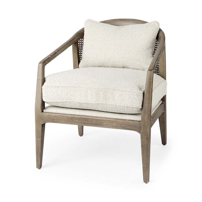 Thornville Upholstered Armchair, Cream Polyester Blend, Light Brown