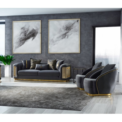Fassold 3 - Piece Velvet Living Room Set by Everly Quinn