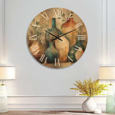 Artisanal Boho Pottery I – Extra Large Modern Silent Wood Wall Clock