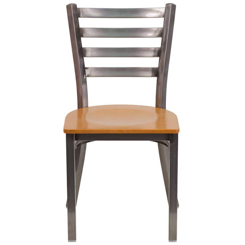 Kendall Clear Coated Ladder Back Metal Restaurant Chair, Natural, Clear Coat