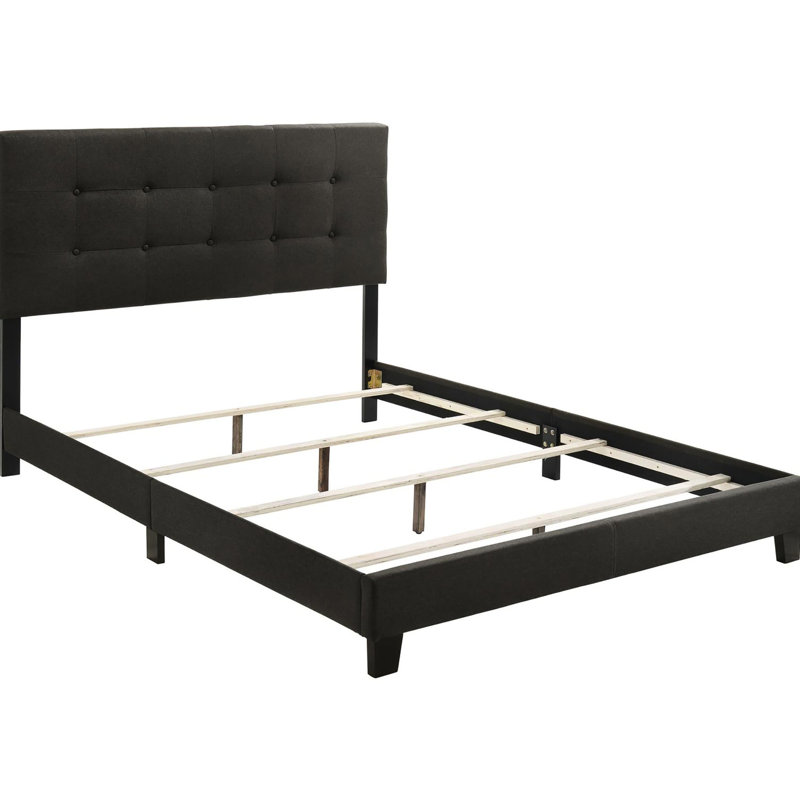 Lit double gris anthracite - Style transitionnel avec rembourrage en mousse et base en bois rembourrée et confortable