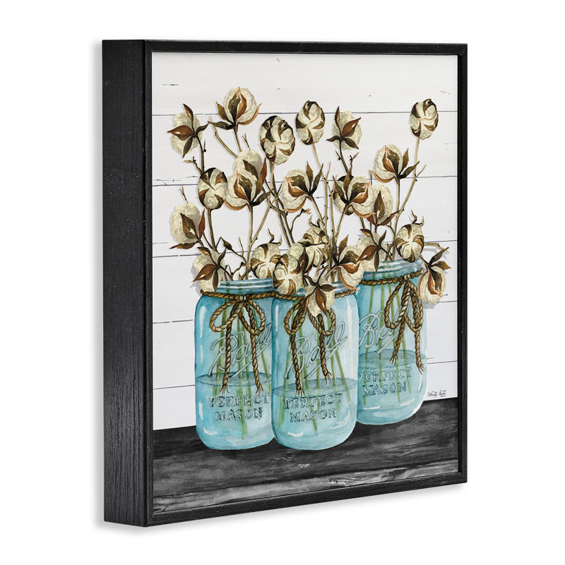 «Cotton in Mason Jars», ensemble d'impression sur toile panoramique, H 12 po x l 12 po, Giclée encadrée noir minuit