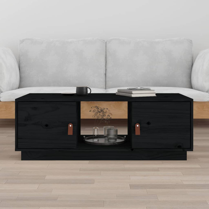 Kyralynn Solid Wood Solid Coffee Table with Storage, Black