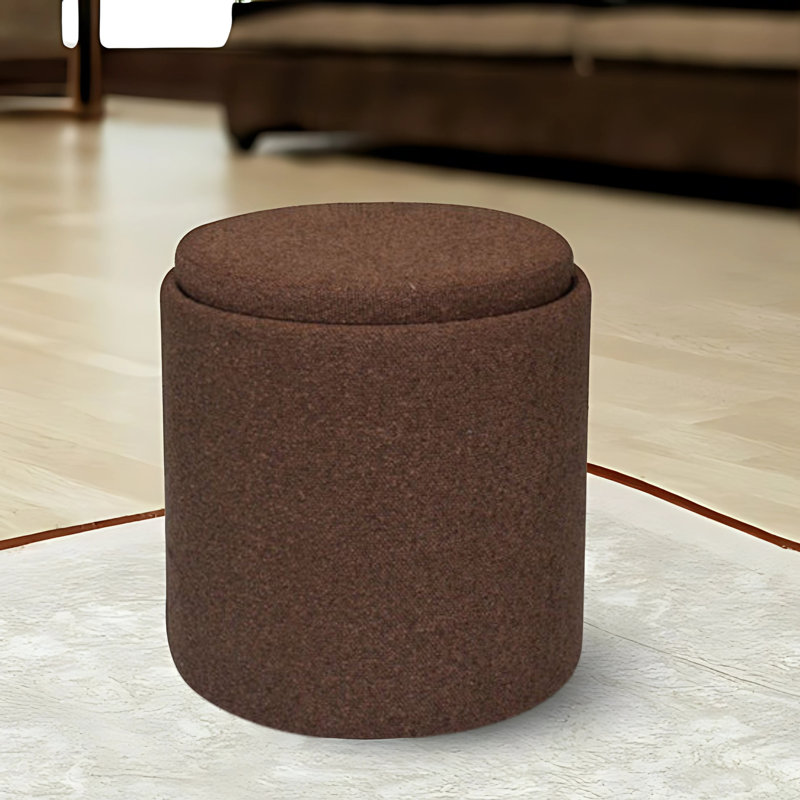 15" Wide Boucle Tufted Upholstered Round Storage Ottoman with Tray Top , Brown