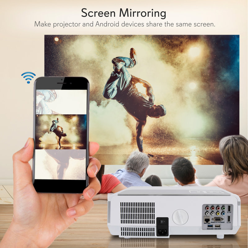 Projecteur intelligent HD haute résolution avec unité centrale de traitement intégrée Dual Core, connexion Internet Wi-Fi haut débit sans fil, prise en charge des disques Blu-ray de 1 080p et de taille de projection jusqu'à 120 po