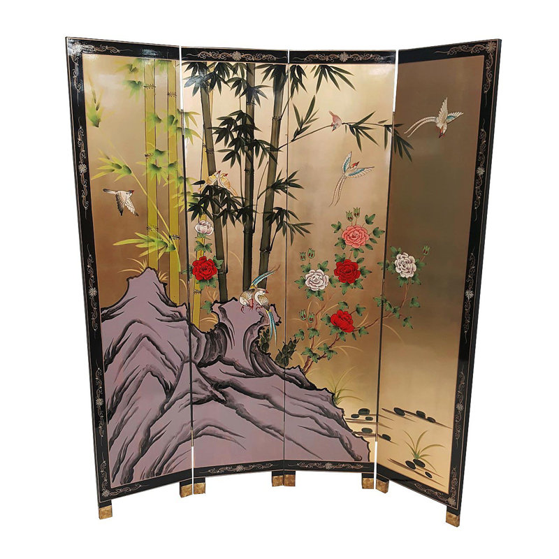 Paravent oriental 72 "en bambou peint à la main sur feuille d'or