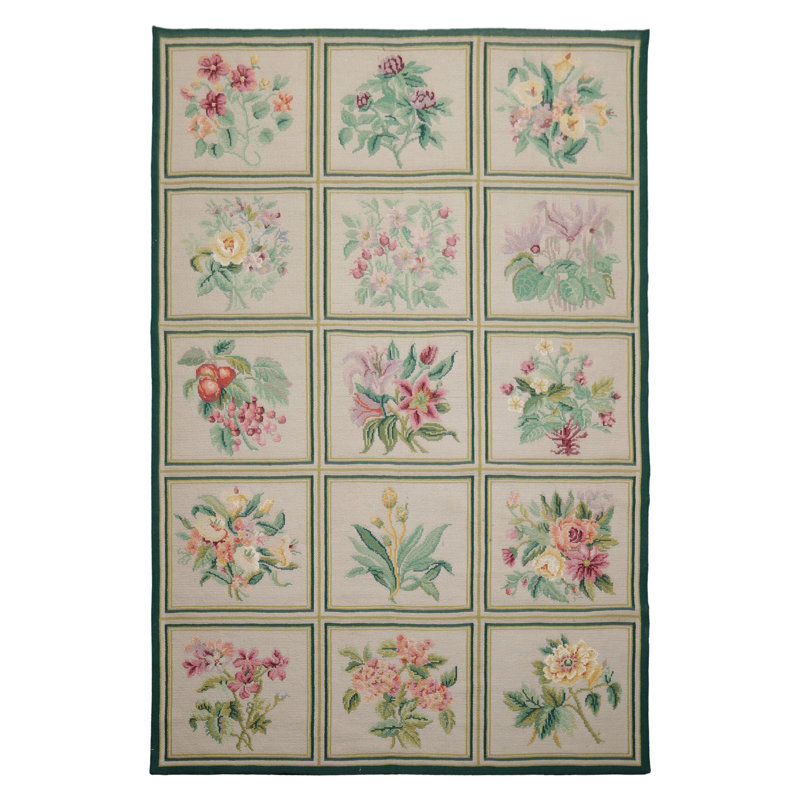 Tapis traditionnel ivoire en laine tissé à la main 6 x 9