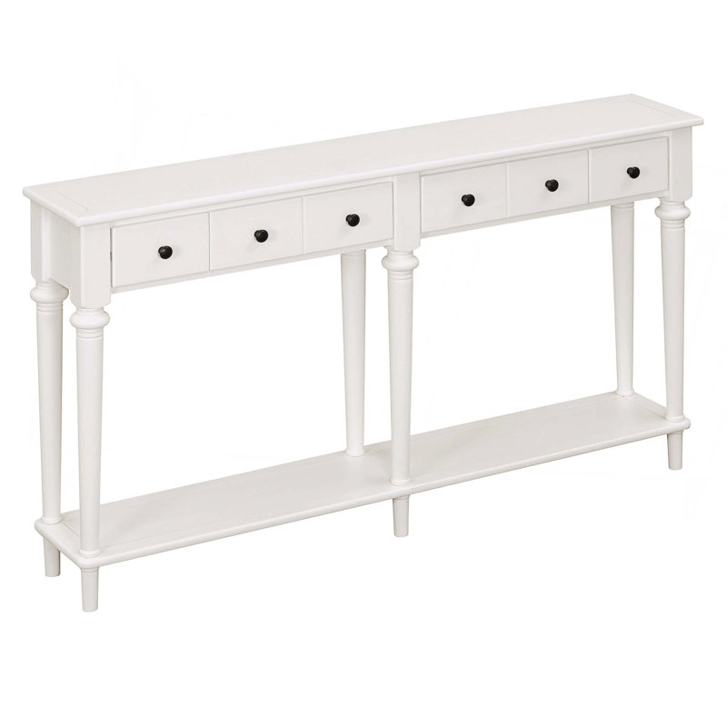 Table d'entrée avec 4 tiroirs, console rétro avec tablette ouverte pour les entrées, les salons et les couloirs, Blanc