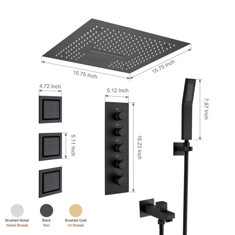 AquaRhapsody 4 Functions Shower System with 64 Colors LED Light, Bluetooth Music and Body Jets, Matte Black