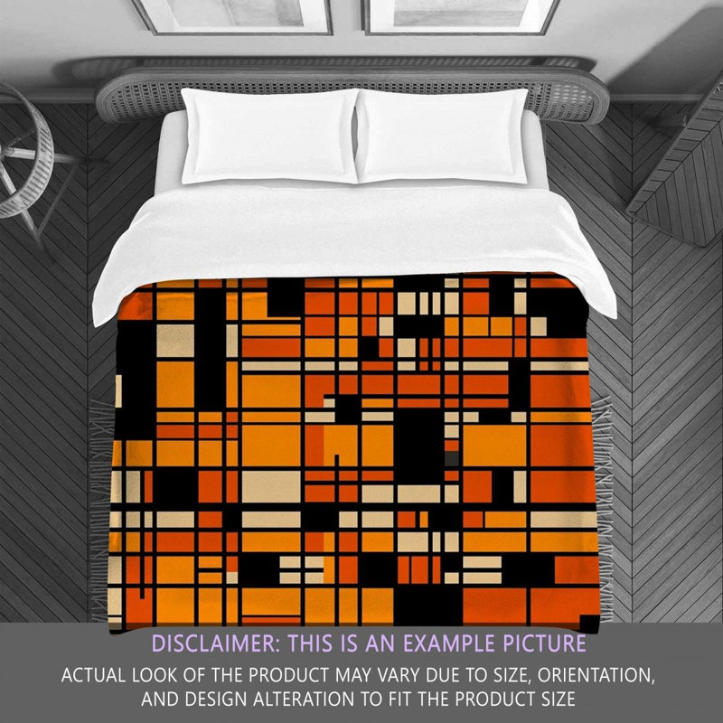 Housse de couette à motif géométrique Mondrian Bedding 4509, Édredon simple extra long, Noir / orange