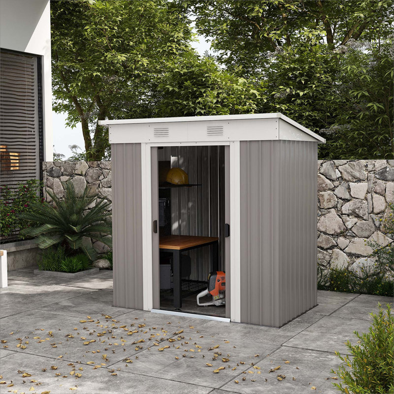 Remise de jardin en métal 6 'x 4' Lean To Garden, 68.59" H x 68.59" W x 43.34" D, Gris