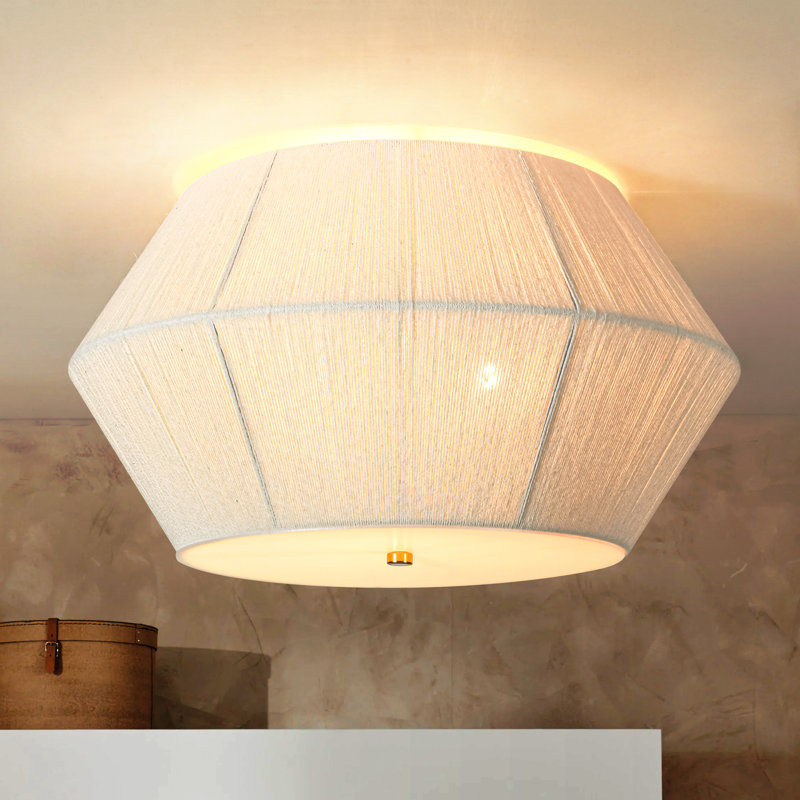 3-Light Boho Fabric Linen Diamond Flush Mount with Acrylic Diffuser