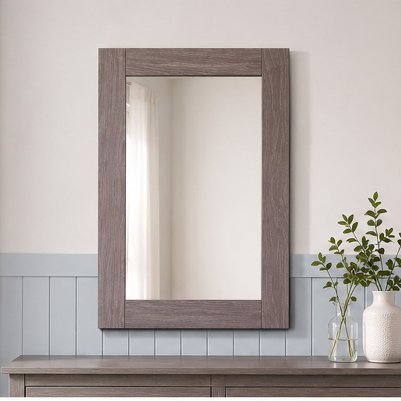 Miroir de commode Stav avec cadre rectangulaire, bois de pin brésilien gris, Gris