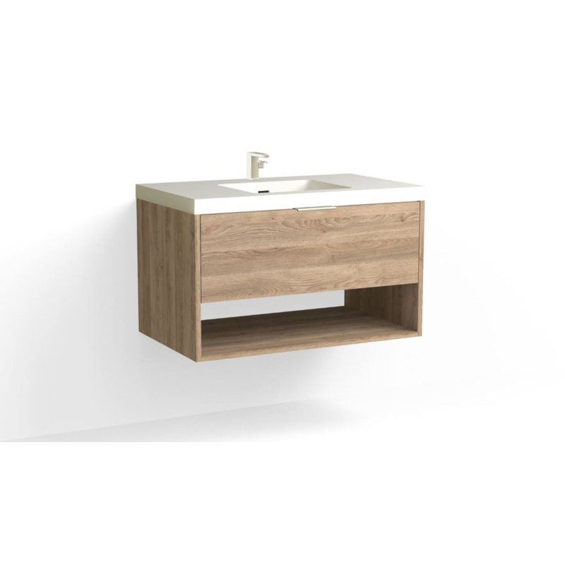 Modo 36" W Wall Mounted Single Bathroom Vanity, Matte Black, White Acrylic, Matte White/Single