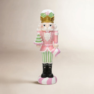 Lighted Nutcracker Pink Soldier with Candy Tree, Battery Operated Holiday Decoration