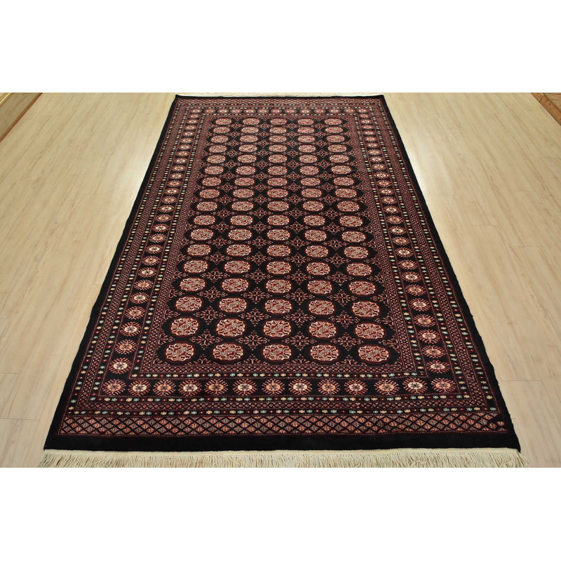 Tapis oriental noir en laine noué à la main 6 pi 4 po x 9 pi 2 po Bokhara