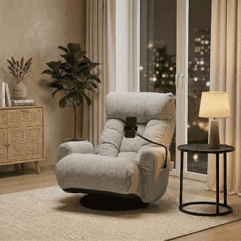 Fauteuil pivotant moderne en sherpa avec fauteuil inclinable et confortable pour le salon, Gris
