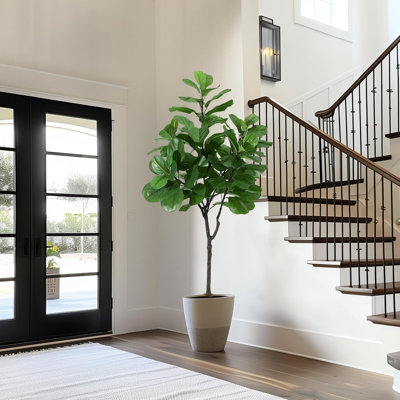 6FT Artificial Fiddle Leaf Fig Tree - Realistic Faux Silk Ficus with Natural Trunk for Home & Office Decor