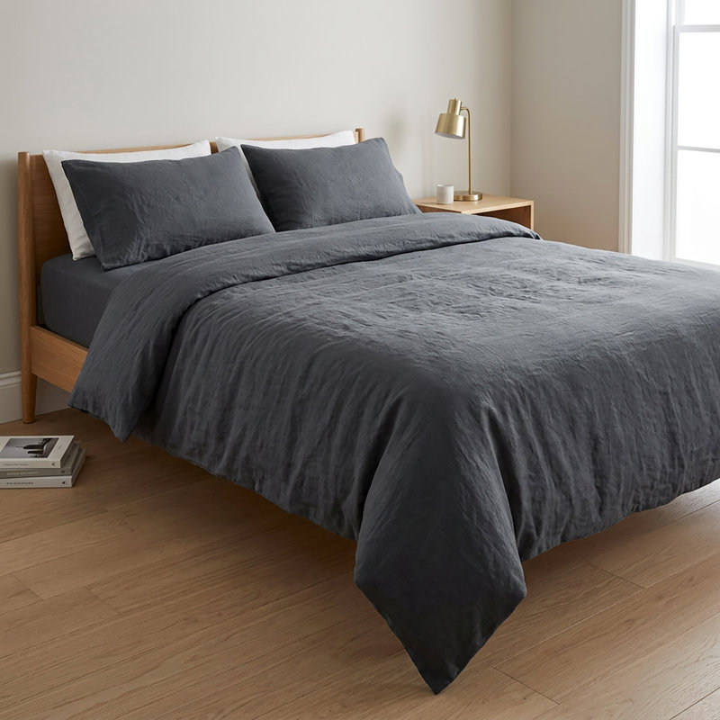 Ensemble de housse de couette gris anthracite en lin, Queen