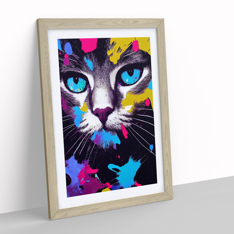 Cat Splashed In No.3 - Single Picture Frame Painting, 34cm H x 25cm W x 2cm D, Oak