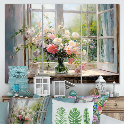 Delicate Vintage Flower French Windows View IV - Floral Window Wall Art