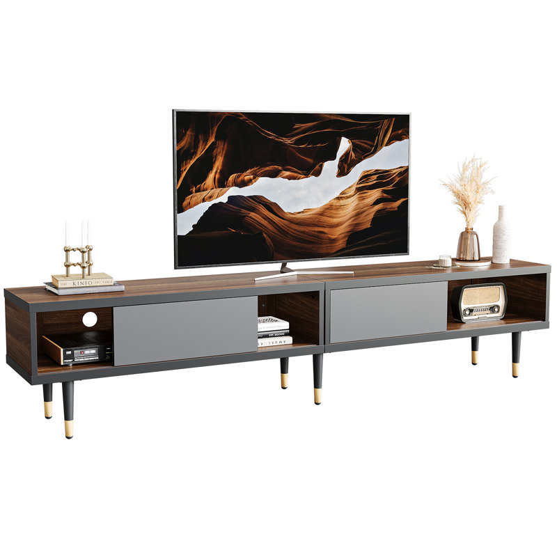 Kruszewski 80" Corner TV Stand with Media Console for TVs up to 85" For Living Room, with Storage, Ancona Walnut