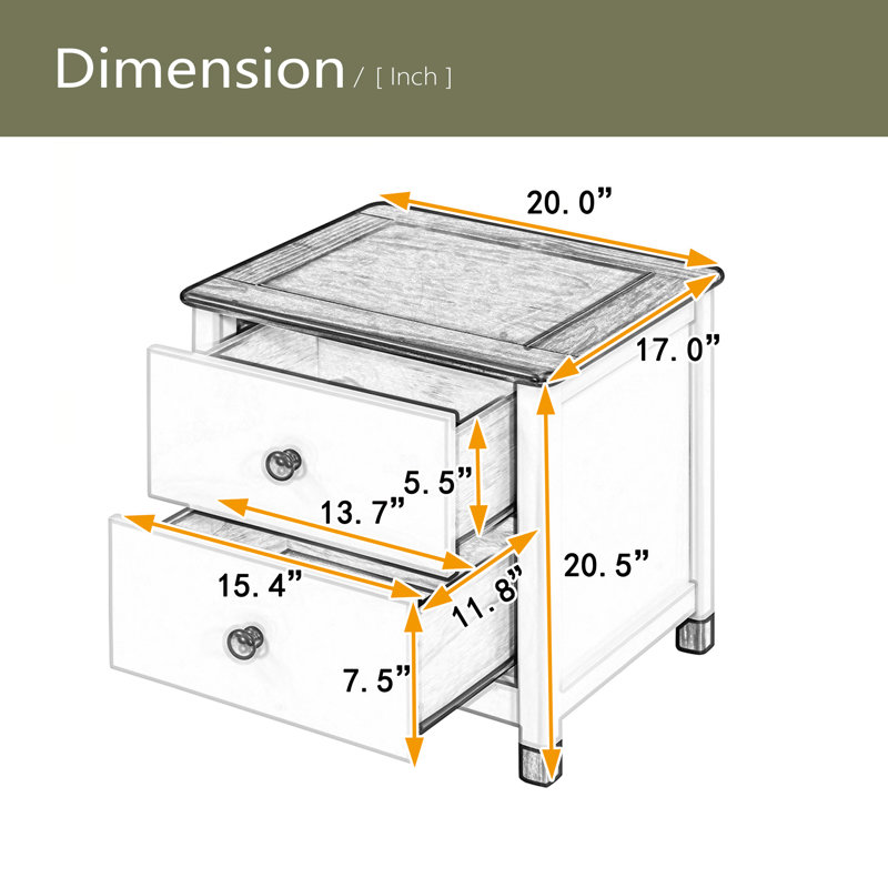 Table de chevet en bois avec deux tiroirs pour enfants, Blanc / Gris