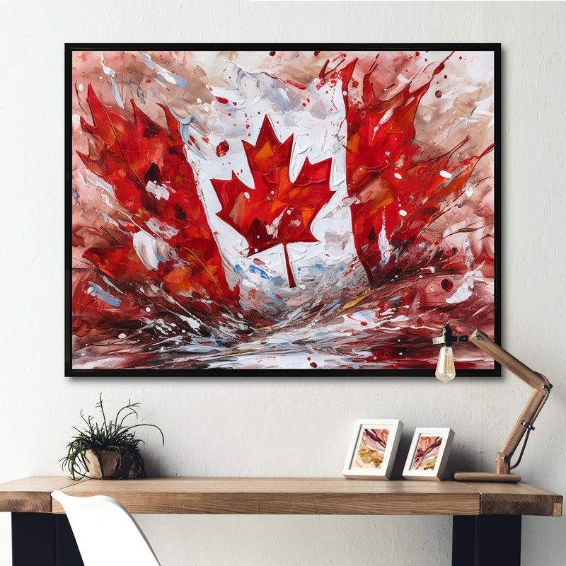 Drapeau canadien flottant - impressions sur toile, H 16 po x l 32 po, Cadre flottant noir