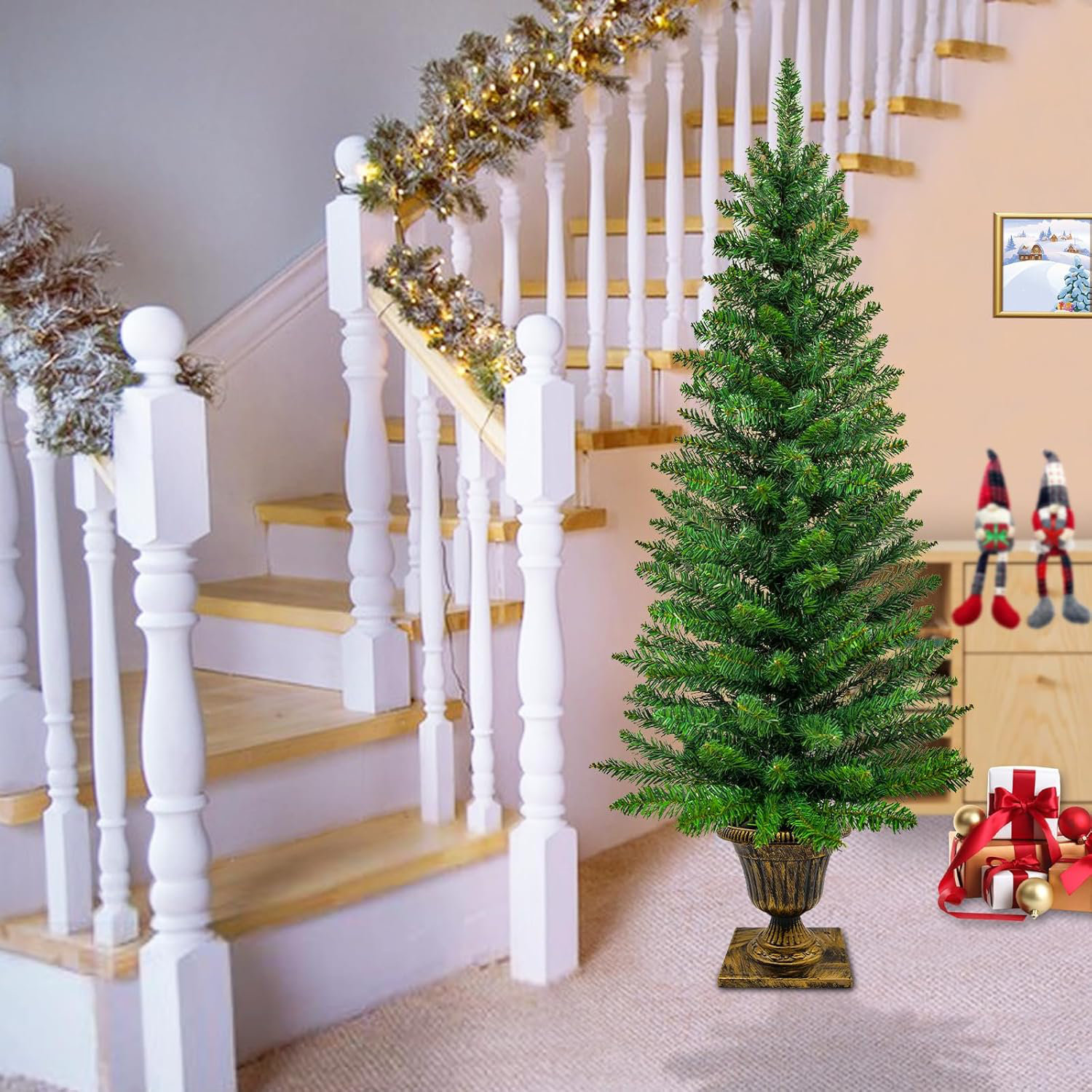 The Holiday Aisle® 4 Ft 2 Pack Potted Artificial Christmas Tree For  Entrance With 3 Mode Timer 80 Warm White \u0026 Multi Color Change Lights 12  Mode ..., image size:1500x1500