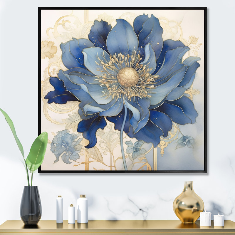 «Blooming Blue & White Chrysanthemum Flower» sur impression sur toile, Cadre flottant noir, H 36 po x l 36 po x P 1,5 po