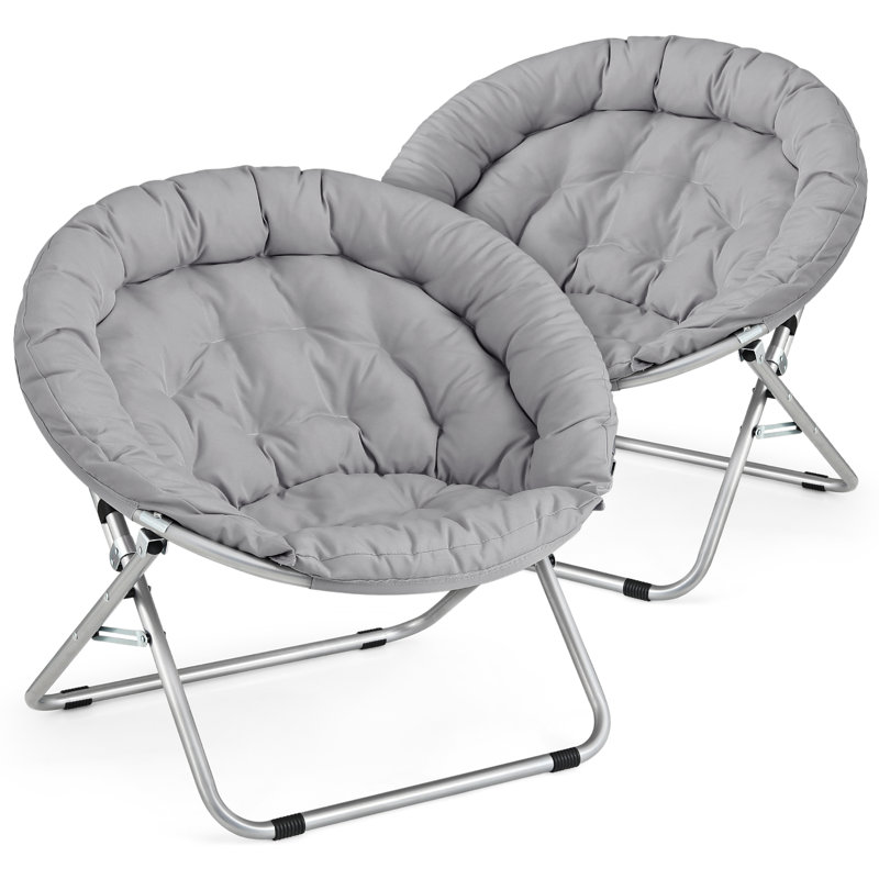 Ensemble de 2 chaises à soucoupes rondes pliantes et méridiennes rembourrées pour la chambre du salon, Gris