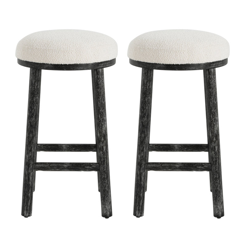Donald 27.36" Seat Height Rubberwood Counter Stools With Cushioned Seat, Black, White, 4