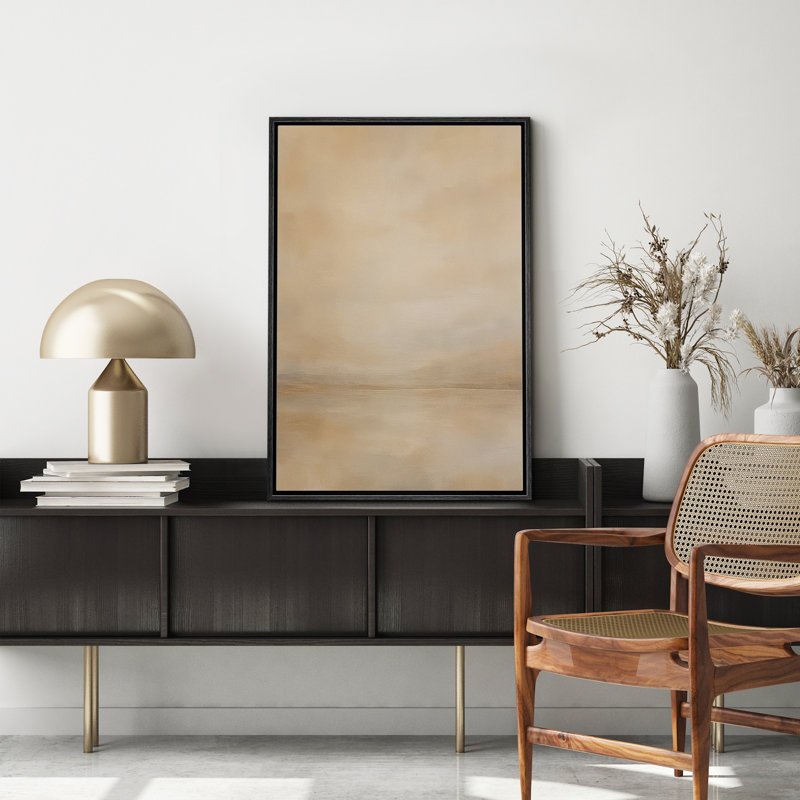 «Soft Neutral Horizon», art mural abstrait pour salon, chambre à coucher, impression sur toile encadrée, Cadre flottant noir