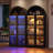 71'' H Wood Arched Storage Display Cabinet with Glass Doors, 4-Tier Kitchen Pantry Bookcase with 7-Color LED lights, Tempered Glass Curio Cabinet Showcase-118229205