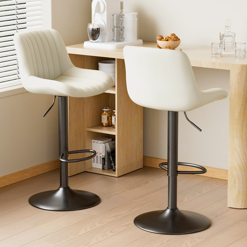 Hruby Swivel Upholstered Adjustable Height Counter Stool with Metal Frame, White