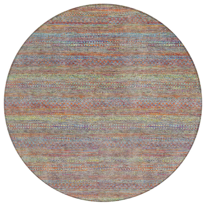 Machine Washable Indoor/Outdoor Oden ACN2148 Striped Rug, Round 8'