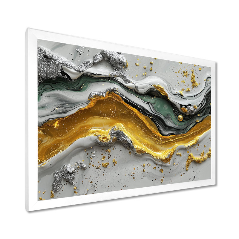 «Tranquil Divide Of Abstract», encre liquide, H 24 po x l 32 po, Cadre simple, Blanc