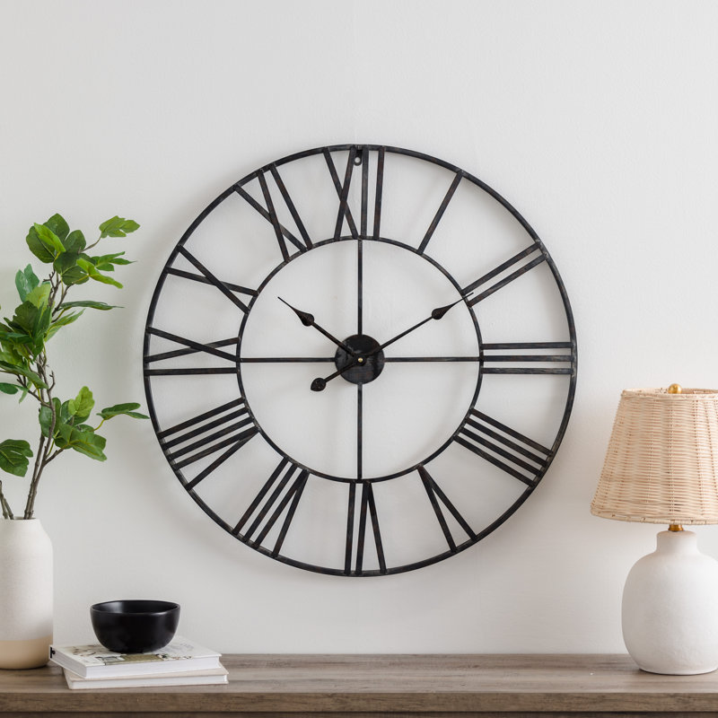 Solange Round Metal Farmhouse Wall Clock, Distressed Gray, Medium