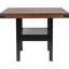 Table de salle à manger à hauteur de comptoir transitionnelle, table rectangulaire en chêne manguier, chaises rembourrées grises, table à manger à finition manguier fixe, partie arrière beige uni