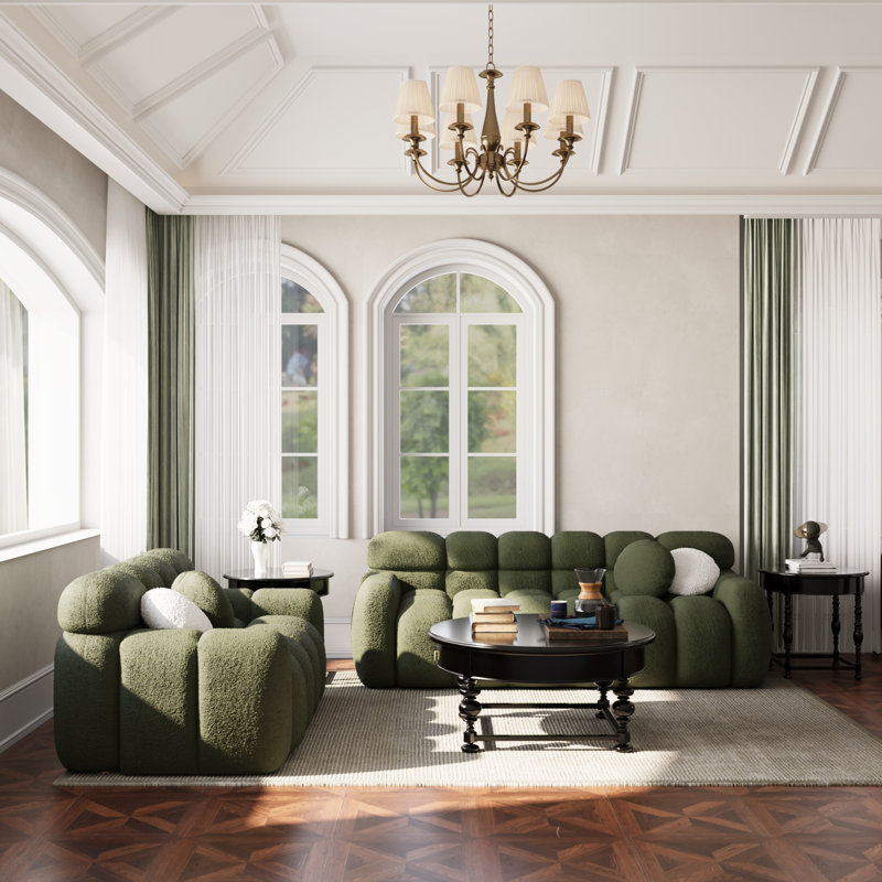Allasia Upholstered 86.5'' Sofa, Green Boucle