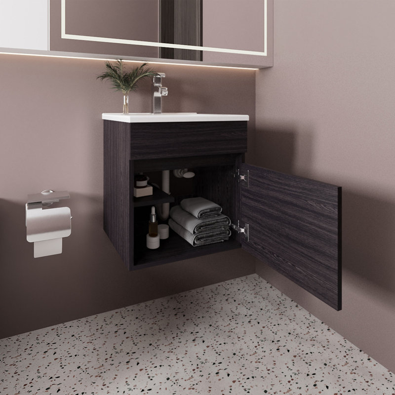 Meuble-lavabo de salle de bain avec lavabo, 1 porte, wengé noir, Noir