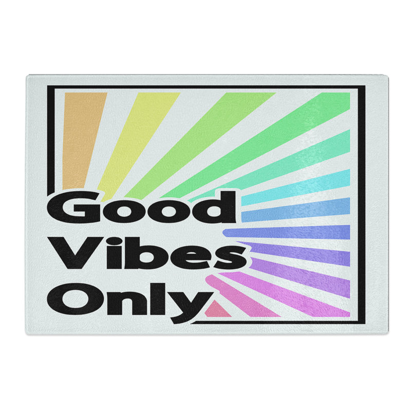 Good Vibes Only Rainbow Typography Chopping Board, 0.4cm H x 28.5cm W x 39cm L